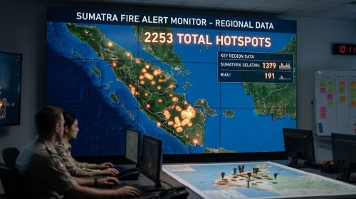 Sebaran titik panas di Sumatera dan Riau sore ini.(infografis/AI/halloriau.com)