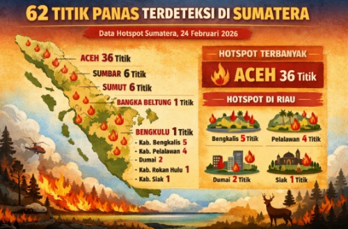 Sebaran titik panas di Sumatera hari ini.(infografis/AI)