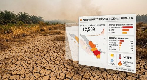 Sebaran titik panas di Sumatera dan Riau pagi ini.(infografis/AI/halloriau.com)
