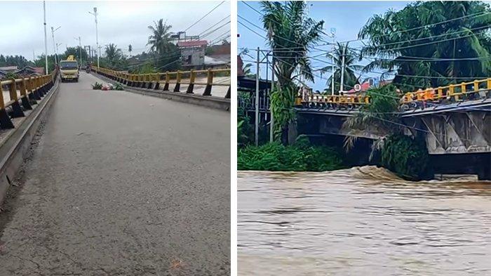 Jembatan Sei Rokan Kiri yang ada di Desa Suka Damai, Ujung Batu rusak diterjang banjir (foto/int)