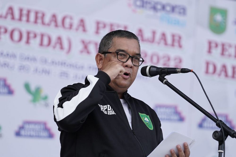 Wagubri Edy Natar Nasution saat menutup Popda XV Riau 2022