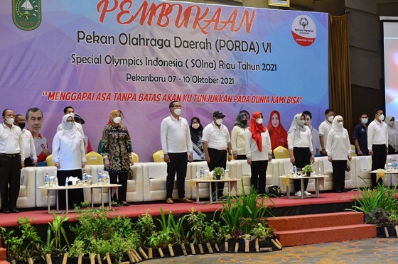 Wakil Gubernur Riau (Wagubri) Edy Natar Nasution resmi membuka Pekan Olahraga Daerah (Porda) ke-6 Special Olympics Indonesia (SOIna) Provinsi Riau tahun 2021. Kegiatan ini digelar di Hotel Prime Park Pekanbaru, Jumat (9/10/2021). 