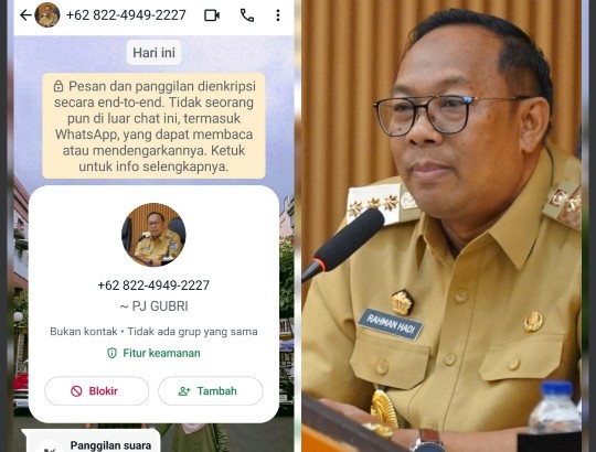 Beredar WA penipu mengatasnamakan Pj Gubernur Riau, Rahman Hadi (foto/int)