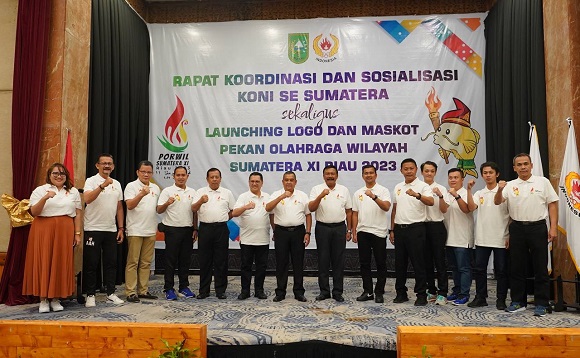 Launching maskot dan logo Porwil Sumatra XI di Pekanbaru, dihadiri Wakil Ketum KONI Pusat, Mayjen TNI (Purn) Suwarno (foto/ist)