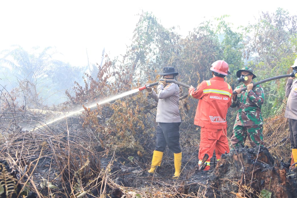 Kapolres dan Dandim Inhil berjibaku padamkan Karhutla (foto/Ayendra)