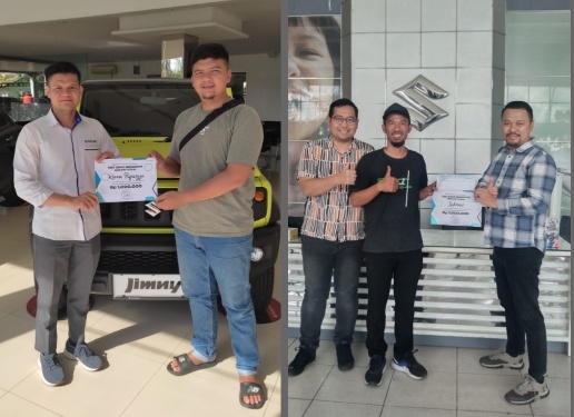 Dua pemenang test drive Suzuki SBT Riau. (foto/bayu)