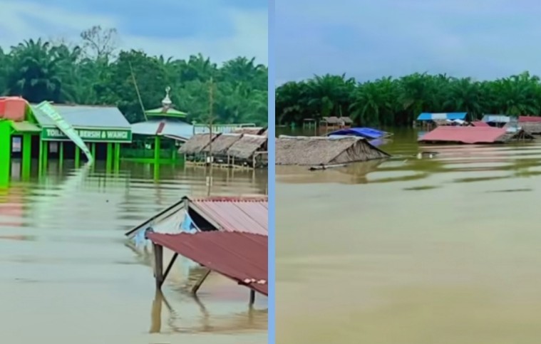 Wisata Pulau Cinta, Teluk Jering lumpuh akibat terendam banjir Sungai Kampar (foto/kuantanesia)