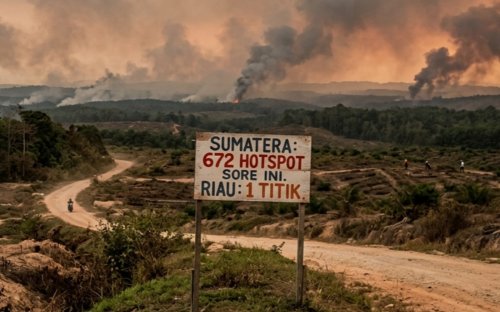 Ratusan hotspot terdeteksi di Sumatera sore ini.(ilustrasi/AI/halloriau.com)