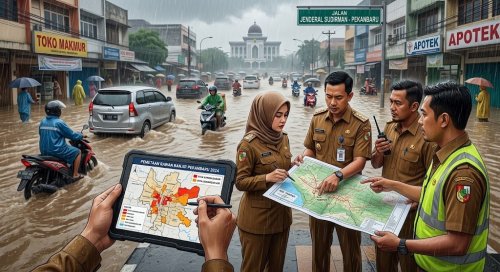 Penanganan banjir di Kota Pekanbaru.(ilustrasi/AI/halloriau.com)