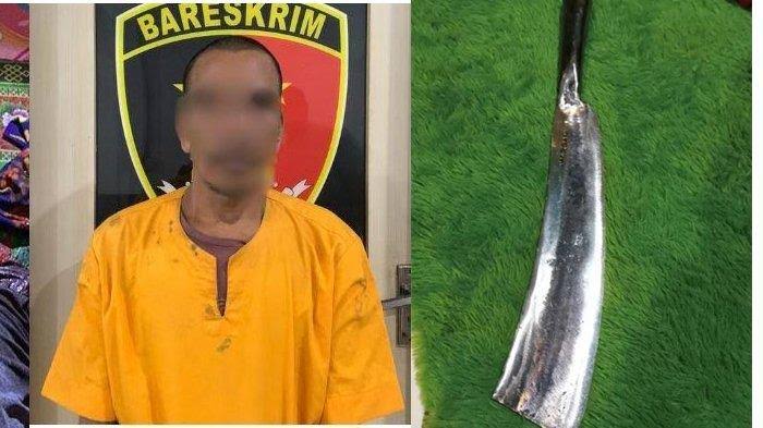 Pelaku pembacokan DH saat diamankan di Mapolres Inhil.(foto: tribunpekanbaru.com)