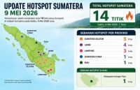 Sebaran titik panas di Sumatera sore ini.(infografis/halloriau.com)