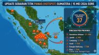 Sebaran titik panas di Sumatera dan Riau sore ini.(infografis/halloriau.com)
