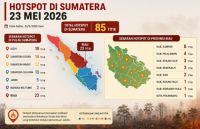 Sebaran titik panas di Sumatera dan Riau sore ini.(infografis/halloriau.com)