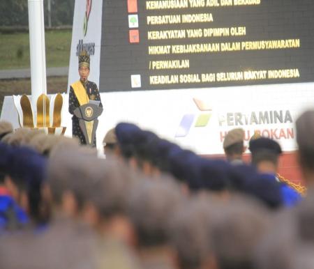 Presiden Jokowi pimpin Upacara Harlah Pancasila di WK Rokan.(foto: istimewa)