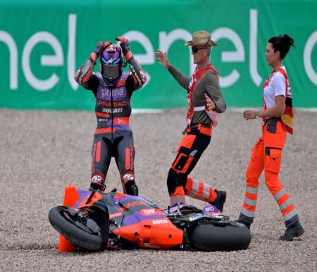 Jorge Martin alami crash di sirkuir Sachenring saat MotoGP Jerman 2024.(foto: int)