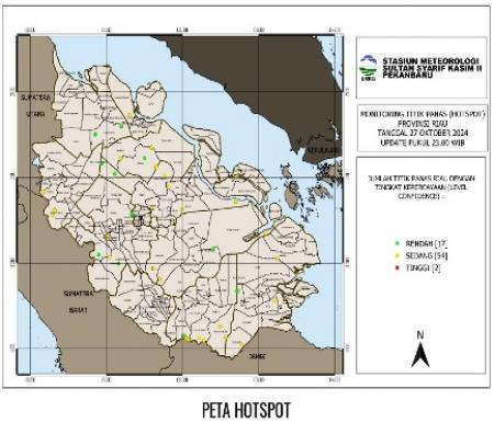 Peta sebaran titik panas di Sumatera.(foto: bmkg)