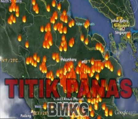 Titik panas di Riau hari ini yang tertinggi di Sumatera.(ilustrasi/int)