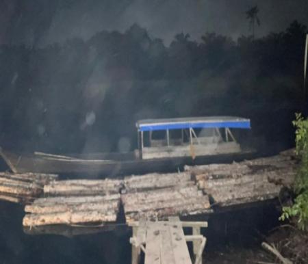 8 Truk Angkut Kayu Mahang Ilegal Diamankan Polisi Bengkalis di Sungai Nibung