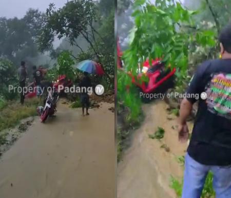 Mobil nyaris masuk jurang di lokasi longsor kawasan Sitinjau Lauik, Padang-Solok (foto/Instagram)