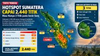 Sebaran titik panas di Sumatera dan Riau sore ini.(infografis/halloriau.com)