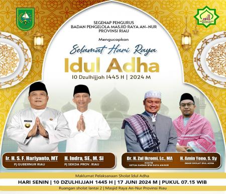 Sekdaprov Riau yang juga Ketua Umum Masjid Raya An-Nur Indra, diagendakan Salat Iduladha 1445 H di masjid kebanggaan tersebut (foto/int)