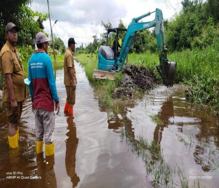 Kadis LH Rohil meninjau excavator normalisasi parit di Jalan Siak ujung (foto/afrizal)