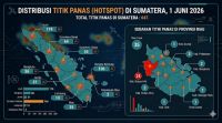 Sebaran titik panas di Sumatera dan Riau hari ini.(infografis/halloriau.com)