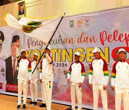 Momen pengukuhan kontingen Riau ke PON XXI Aceh-Sumut 2024.(foto: int)