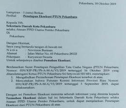 Surat penetapan eksekusi dari PTUN Pekanbaru.