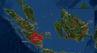 Sebaran titik panas di Sumatera dan Riau pagi ini.(infografis/gemini AI/halloriau.com)