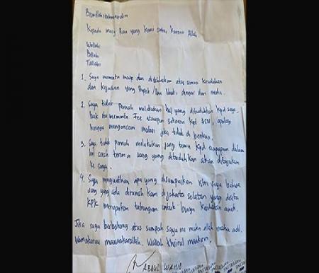 Beredar Surat Sumpah Bertinta Biru Abdul Wahid dari Balik Rutan KPK, Ini Isinya
