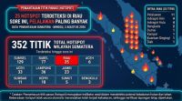 Sebaran titik panas di Sumatera dan Riau sore ini.(infografis/halloriau.com)