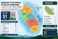 Sebaran titik panas di Sumatera dan Riau sore ini.(infografis/halloriau.com)