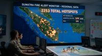 Sebaran titik panas di Sumatera dan Riau sore ini.(infografis/AI/halloriau.com)