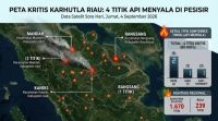 Empat titik panas level confidence tinggi di Riau sore ini.(infografis/AI/halloriau.com)