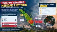 Sebaran titik panas di Sumatera dan Riau sore ini.(infografis/gemini AI/halloriau.com)