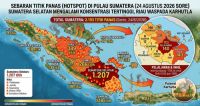 Sebaran titik panas di Sumatera dan Riau sore ini.(infografis/halloriau.com)