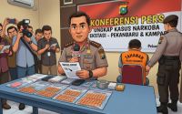 Pengedar pil ekstasi jaringan Pekanbaru-Kampar diringkus polisi.(ilustrasi/AI/halloriau.com)