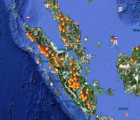 Sebaran titik panas di Riau.(ilustrasi/int)