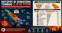 Sebaran titik panas di Sumatera dan Riau pagi ini.(infografis/halloriau.com)