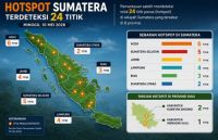 Sebaran titik panas di Sumatera dan Riau hari ini.(infografis/halloriau.com)